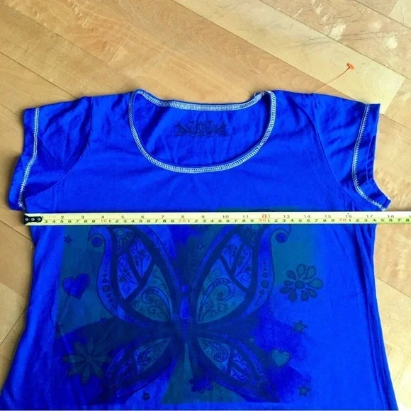 Butterfly Graphic Short Sleeve Tee, Royal Blue, Green, Black, Size XS - Picture 8 of 15